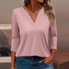 Жен. Футболка Футболка Сплошной цвет Рукав 3/4 Повседневные Выходные Мода Классический V-образный вырез Обычный Топ