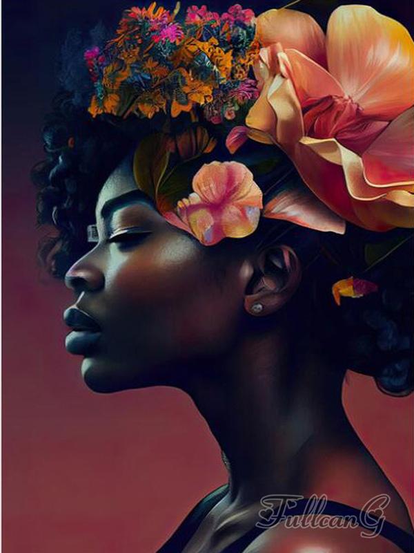 Diy Алмазная картина Новые поступления Африканская женщина Цветы Полный квадратный круглый дрель Стразы Вышивка Мозаика Черная девушка Наборы для вышивки крестом AA4502