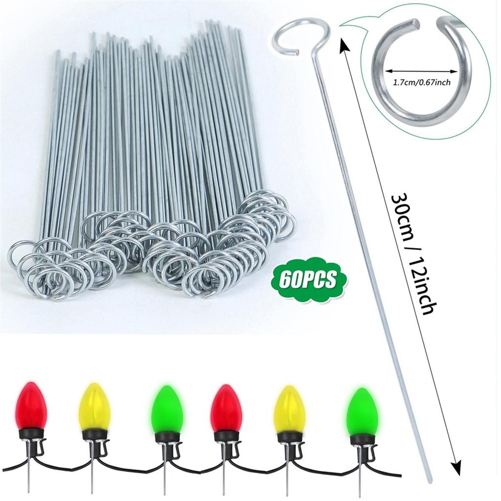 60Pcs 12 Inch Christmas Light Stakes Metal Light Stakes for Christmas Lights Yard Lawn Light Stakes for Christmas Lights