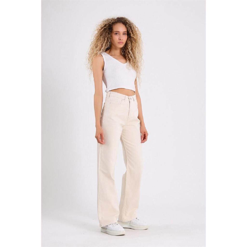 Cream Wide Leg Jean Palazzo Wide Leg Denim Trousers