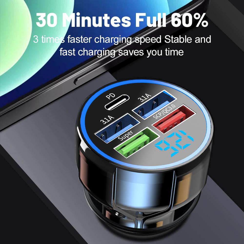 Автомобильное зарядное устройство для телефона новой модели 2025 года с быстрой зарядкой QC3.0, многофункциональный автомобильный адаптер 1 к 5, автомобильный зарядный концентратор на 5 портов с