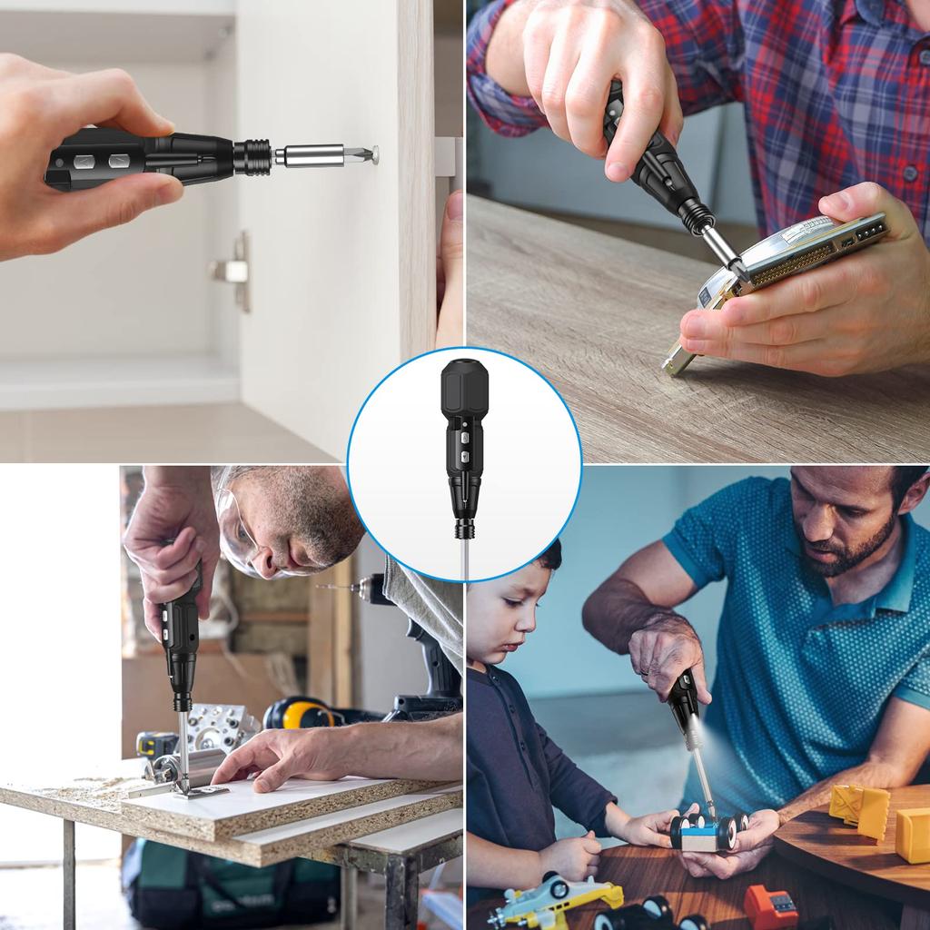 Electric Screwdriver Cordless Rechargeable Electric Screwdriver Set, Portable Automatic Home Repair Tool Kit with LED Light and USB Cable