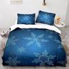 Snowflake Duvet Cover Winter Theme Geometric Pattern Microfiber Blue Floral Quilt Cover for Girl Children Christmas Decorations