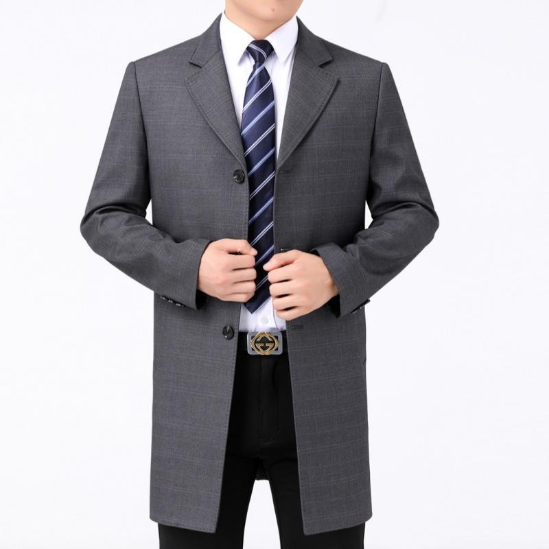 Весенне-осенняя ветровка средней длины для мужчин среднего возраста, воротник костюма среднего возраста, повседневное шерстяное пальто, отцовская куртка класса люкс