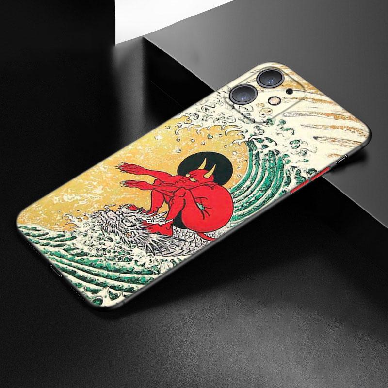 Japanese Wave Anime Dragon Phone Case For Apple iPhone 12 13 Mini 11 Pro Max XR X XS MAX 8 7 6S 6 Plus SE 5S 5 2020 Black Cover