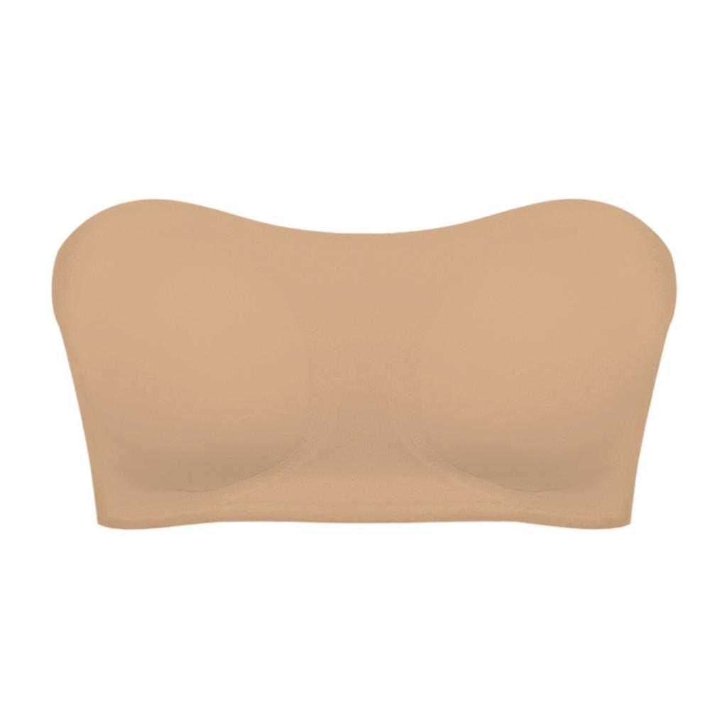 Women's Sexy Solid Color Strapless Back Cross Side Buckle Non Slip Strap Breast Pad Strapless Bra No Steel Ring Bra