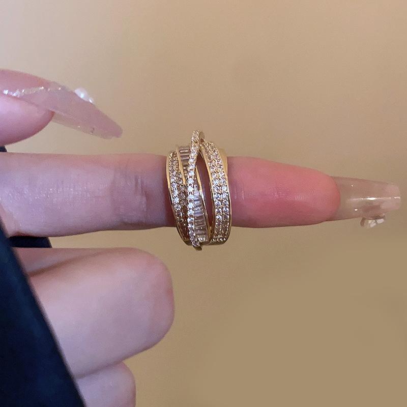 Zircon Multi-Layer Ring For Women Party All-Match Jewelry Vintage Opening Adjustable Finger Ring Shiny Combination Ring