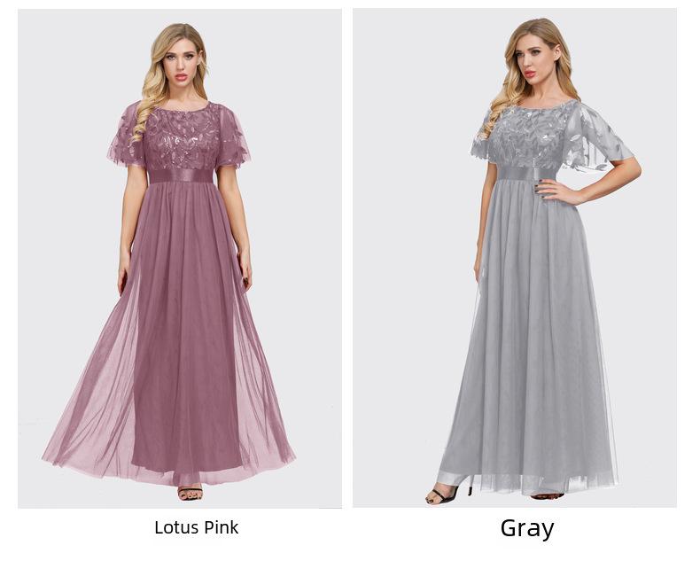 Женское вечернее платье А-силуэта из сетки в европейском и американском стиле 2024 года с эластичной талией и круглым вырезом.