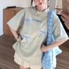 Эстетическая винтажная футболка с коротким рукавом, женская летняя футболка с бантом, элегантные свободные модные топы больших размеров, женский серый модный дизайн, повседневный пуловер