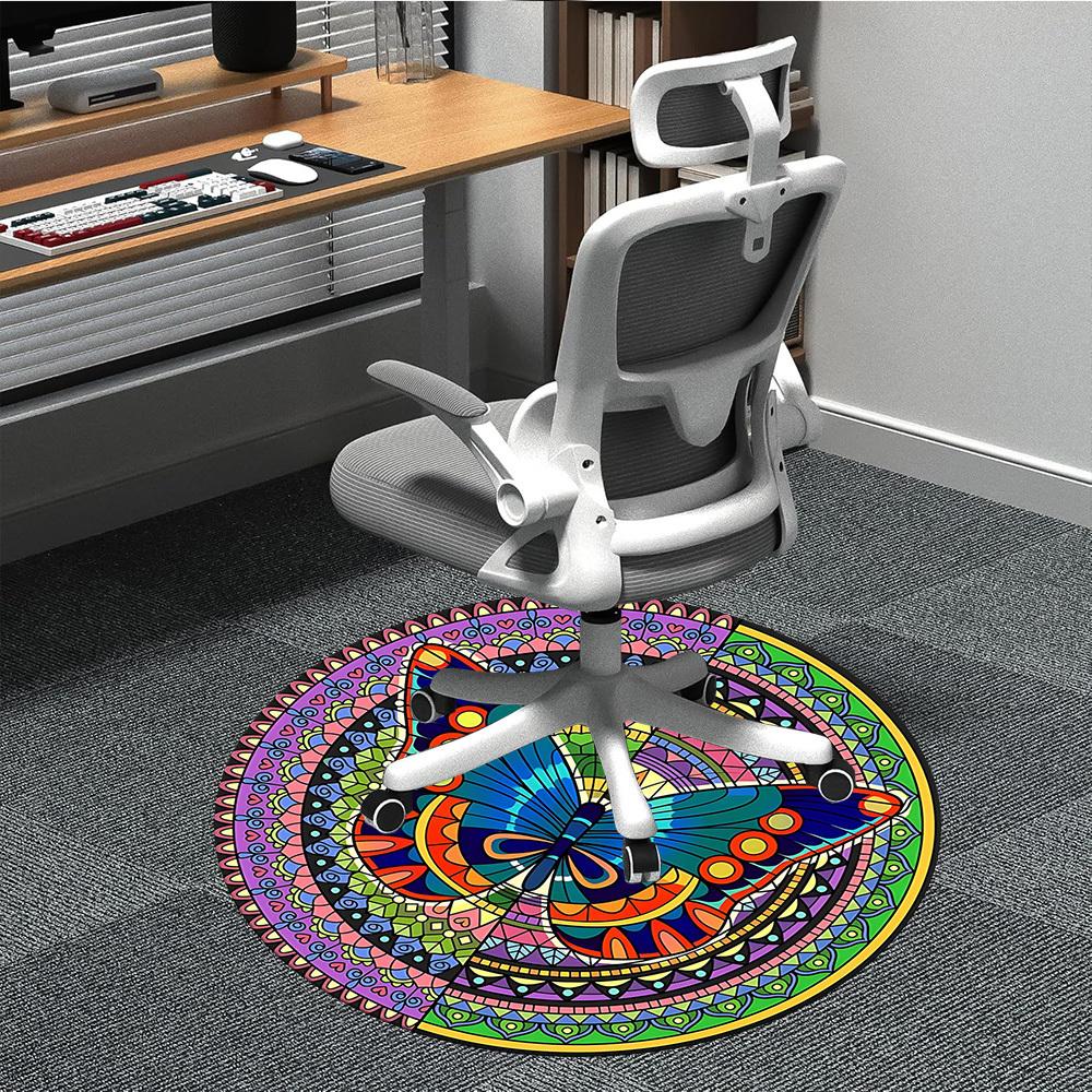 1pc Mandala ButterflyChair Carpet for Office, Indoor Non-Slip Washable Polyester Fiber Carpet, Mat For Office, Machine Washable