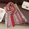 Fresh and Elegant Red Petal Mixed Printed Tassel Scarf for Women  Cotton and Linen Scarf for Travel Decorative Shawl