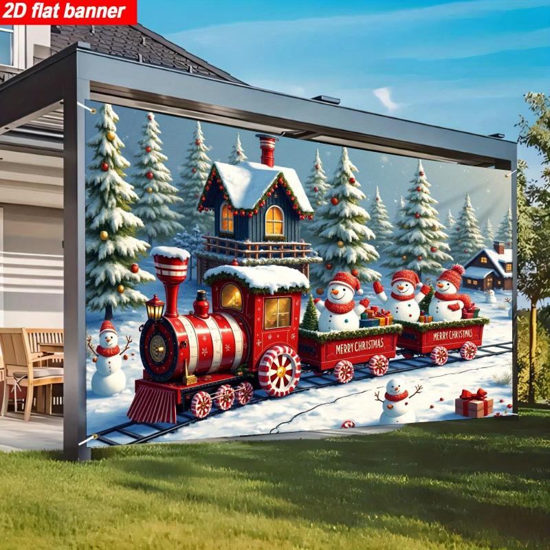 1pc2D flat, Christmas train and snowman background banner, suitable for Christmas, New Year, winter party, no power required wsj