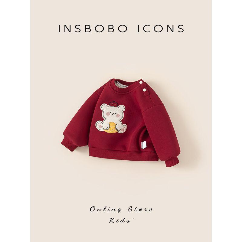 Insbobo Baby Sweatshirt 2025 Winter Infant New Year Red Fleece New Thickened Autumn and Winter Trendy