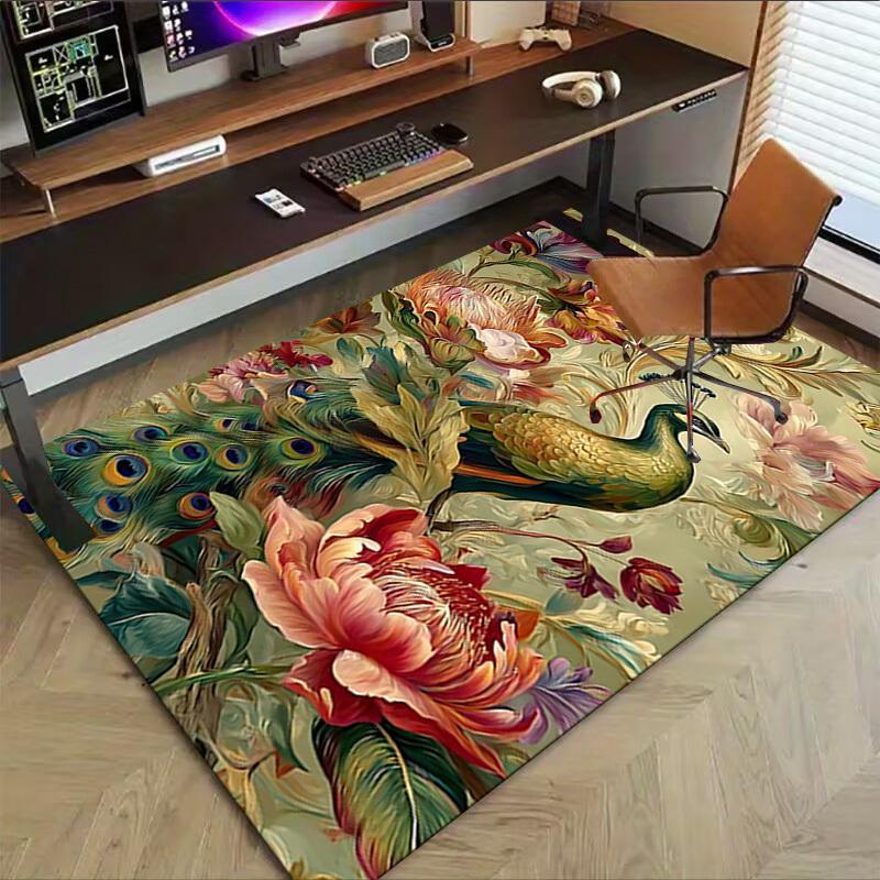 1PC peacock flowers Extra Large Non Slip Floor carpet, Office, family, bedroom Large Area Rug Indoor Rugs, Vibrant Colors