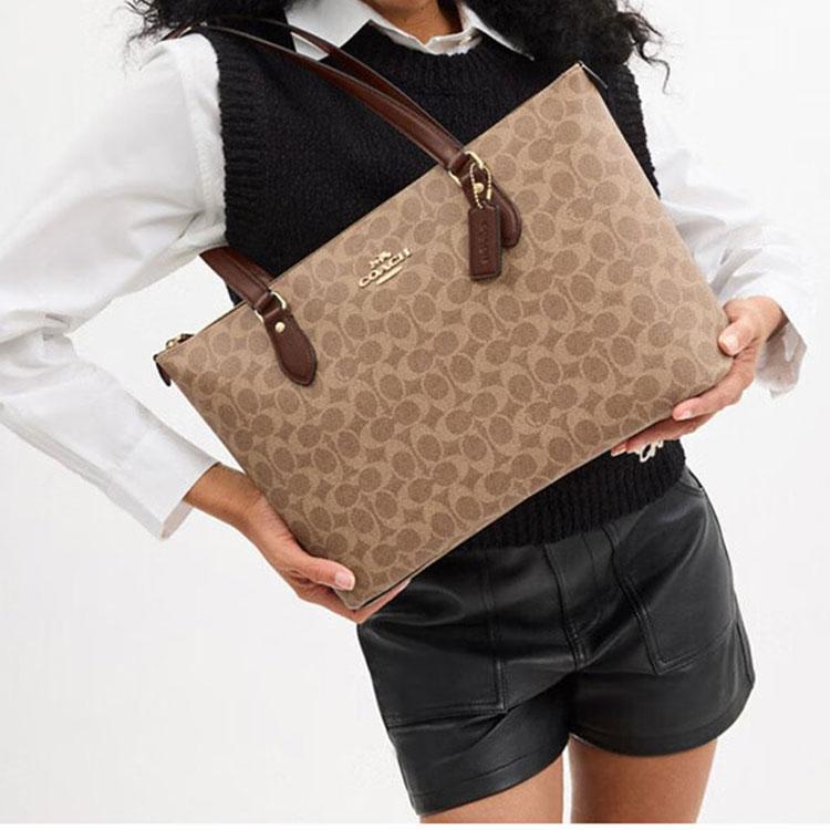 Coach Gallery 36 Monogram Zip Tote Bag Women Tote Bags Dark-Khaki CW381-IMXHE