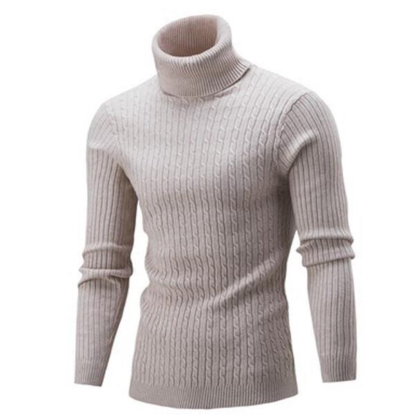 Men's High Collar Sweater Autumn and Winter Fashion Men's Long Sleeve Warm Knitted Turtleneck Sweater Keep Warm Pullovers