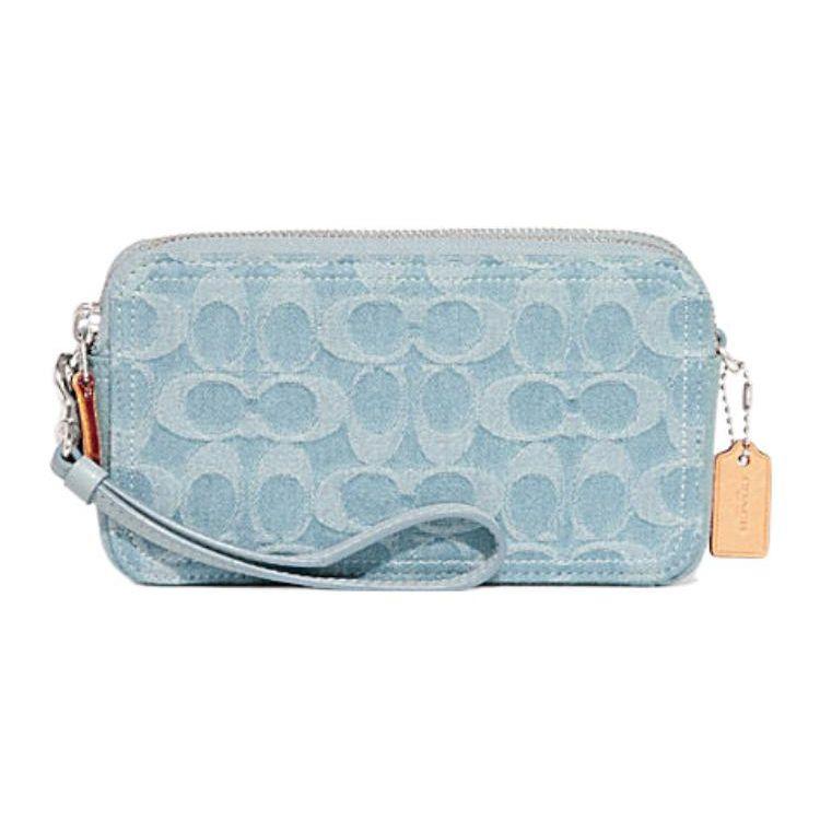 Coach Джинсовая холщовая клатч-сумка на запястье Signature Ежедневная CK010-LHPBU