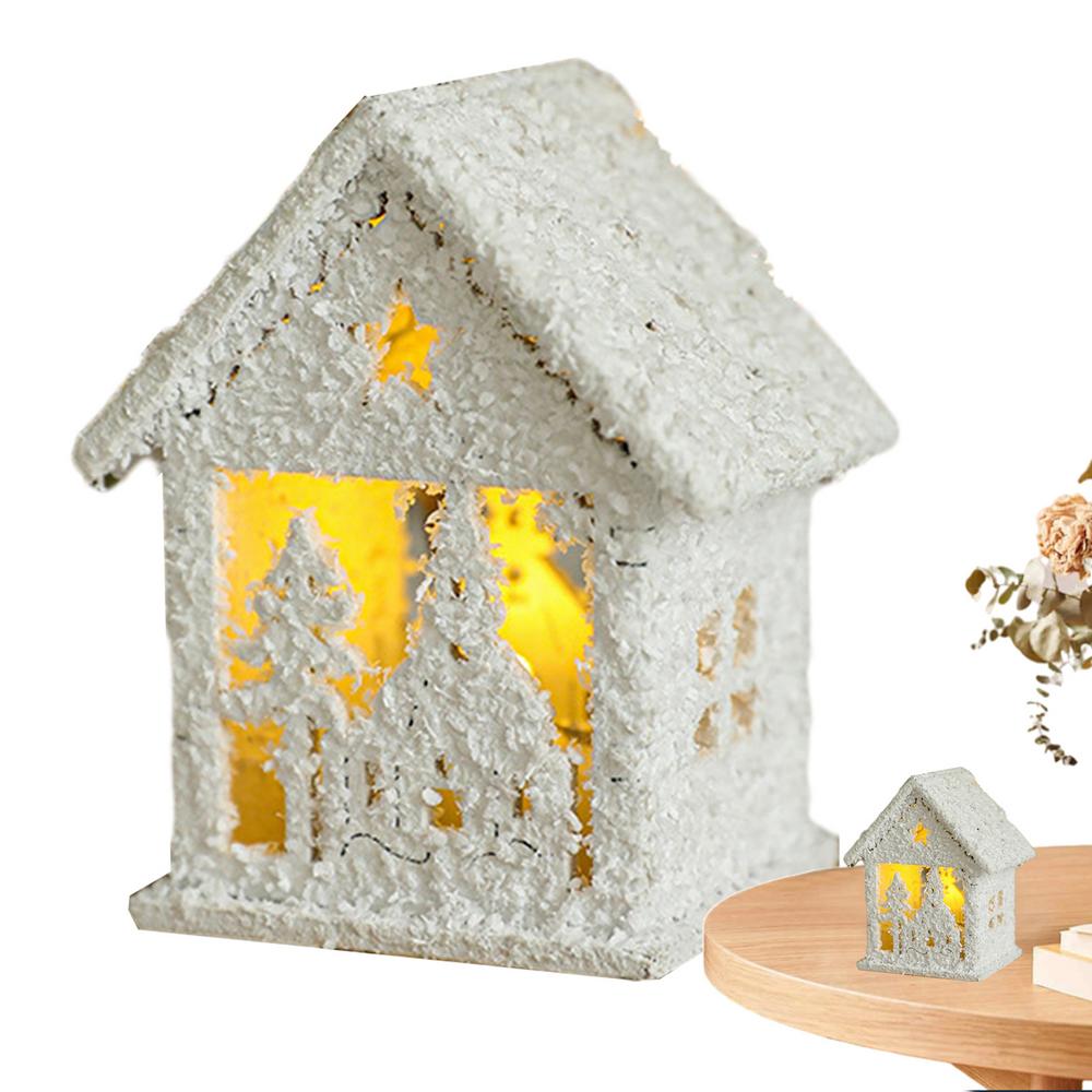 Светящийся Рождественский Домик Белый Пейзажный Декор со Светодиодной Подсветкой Рождественское Украшение Деревянная Статуэтка Домика для Украшения Гостиной