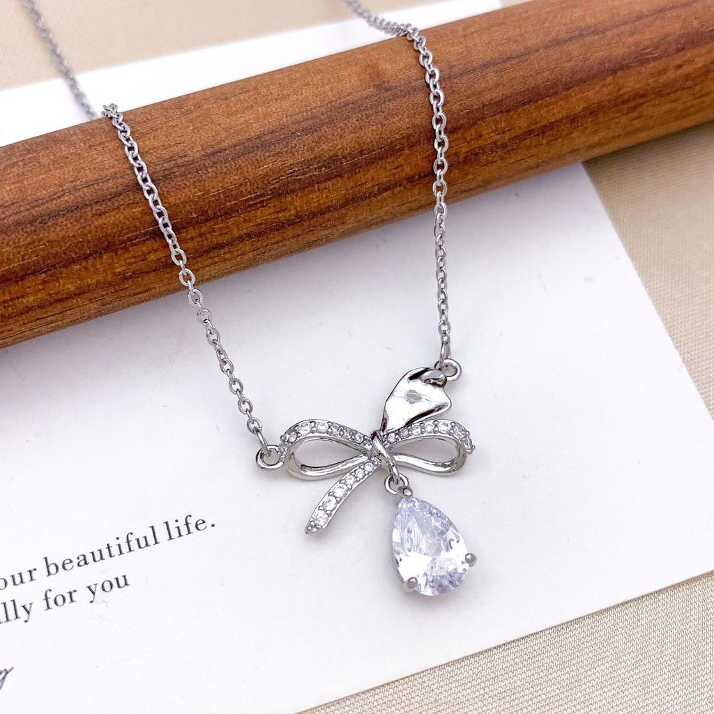Necklace hot-selling bow necklace accessories temperament simple ins wind copper inlaid zircon fashion versatile accessories