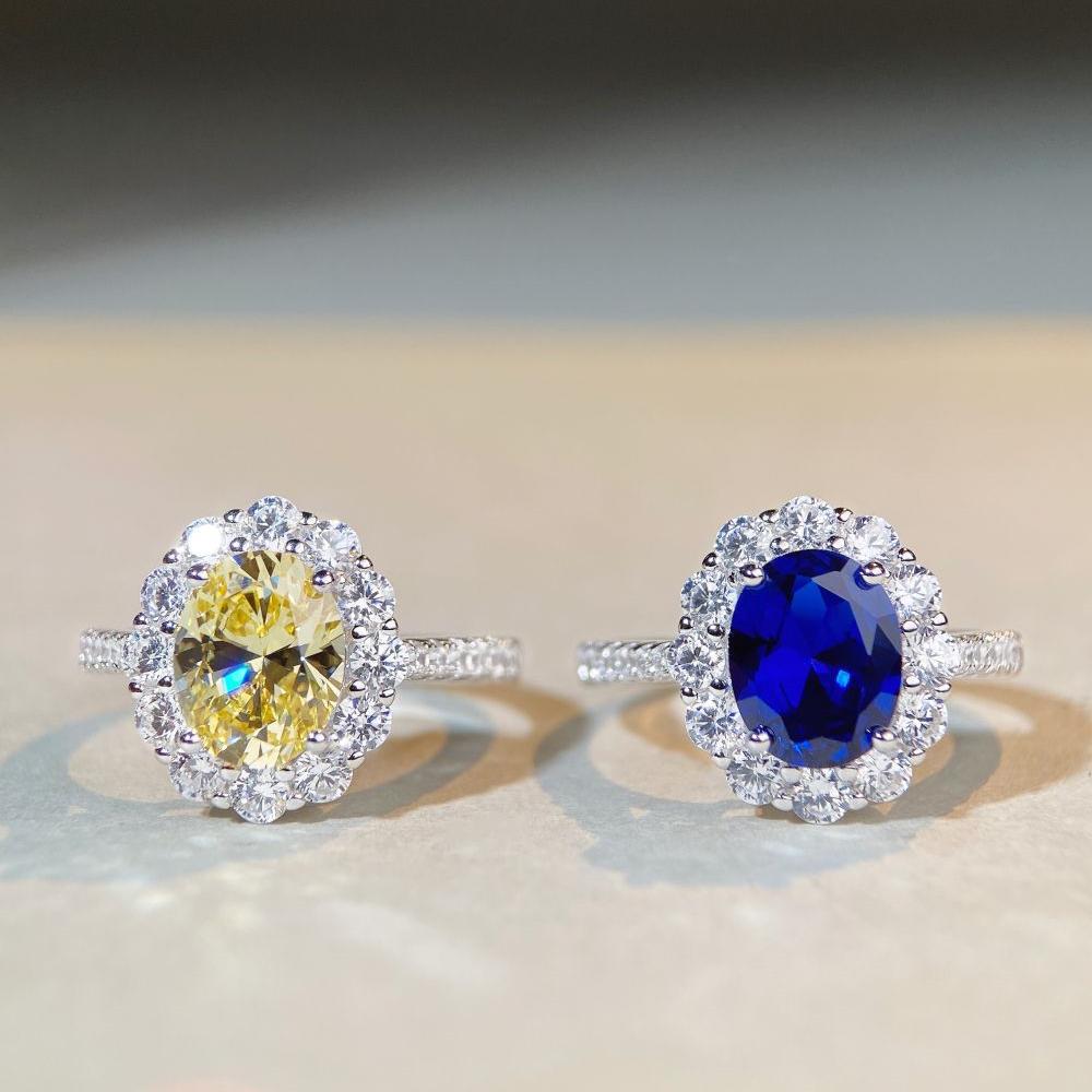 Женское овальное кольцо-паве из стерлингового серебра 925 пробы с сапфиром - Роскошный европейский и американский стиль.