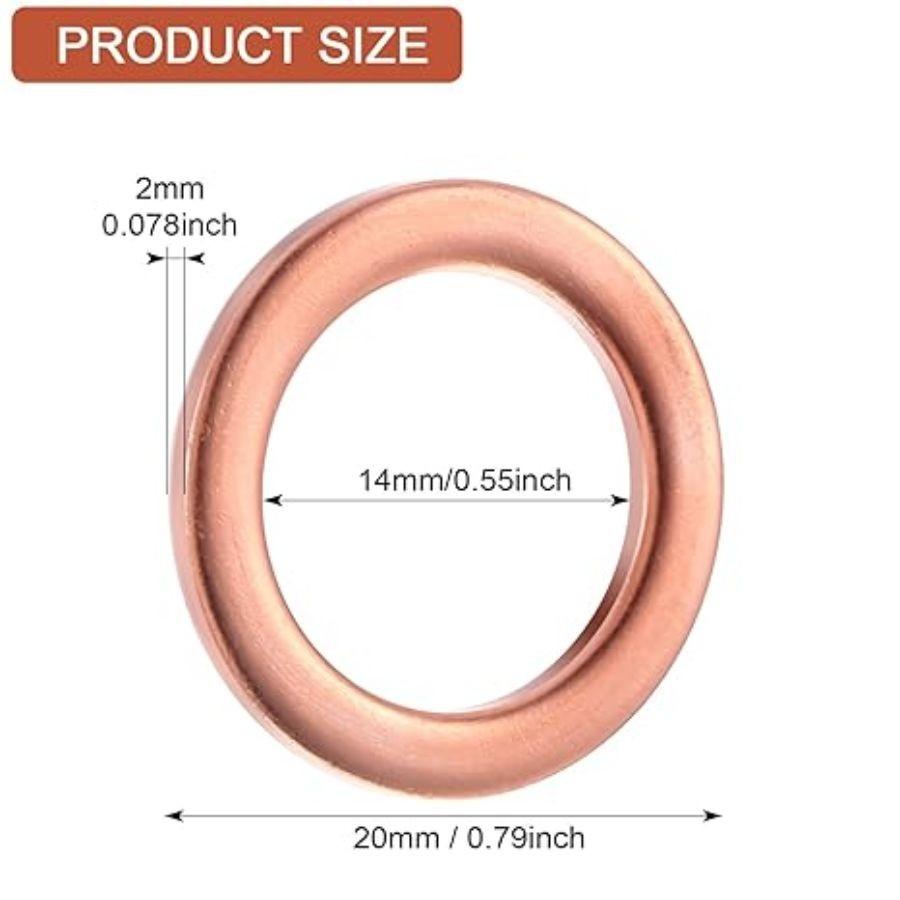 50 Pcs Oil Drain Plug Gasket Bulk, 14 mm Copper Oil Drain Plug Washer Gasket