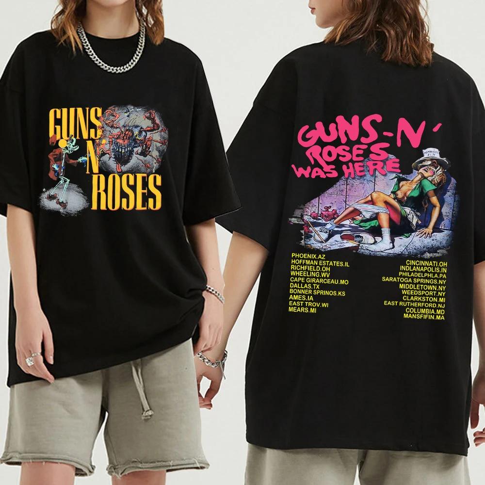 Винтажная футболка рок-группы Gun N Rose Здесь Футболка тура 1980-х Повседневная женская футболка Y2K в стиле хип-хоп и уличной моды с коротким рукавом