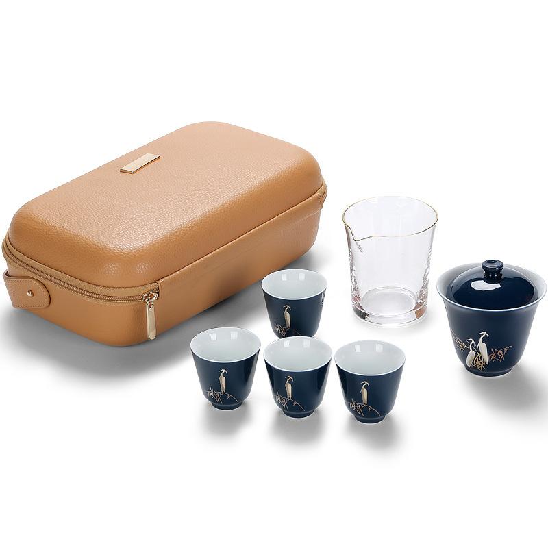 Outdoor travel one pot four cups ceramic express cup portable kung fu tea set tea cup set company souvenir