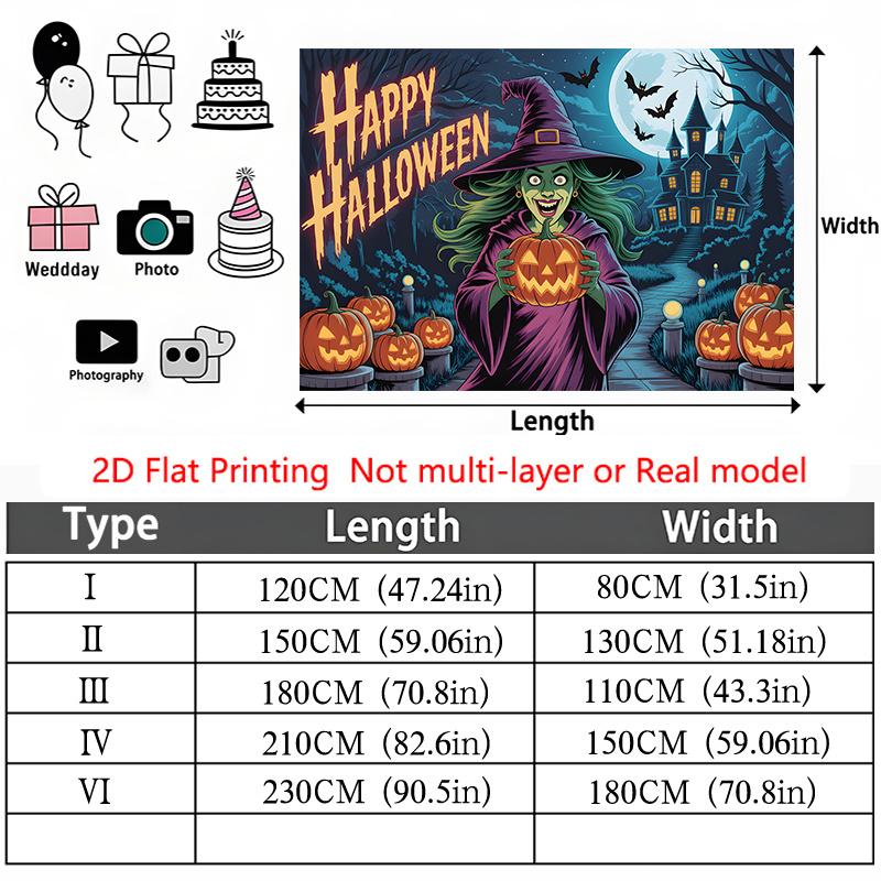 Witch Pumpkin Happy Halloween Party Banner, Multicolor Polyester Backdrop for Celebration & Photos