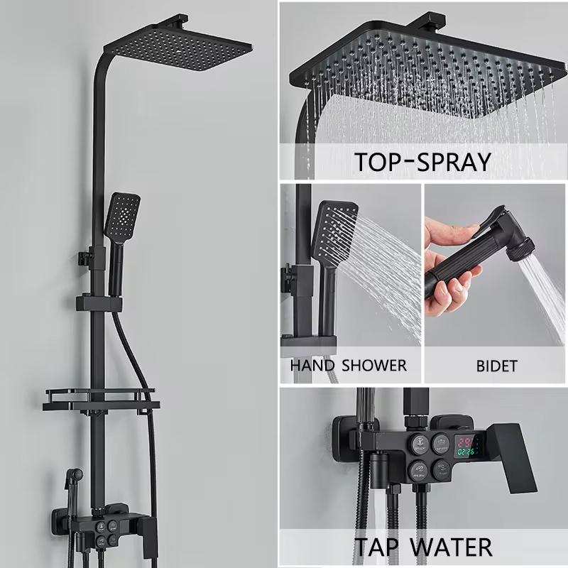 4-функциональная кнопка с цифровым дисплеем, смеситель для душа, хромированная душевая колонна с функцией дождя, настенный душ с постоянной температурой