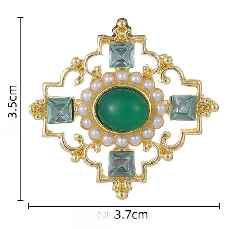 Baroque Court Pearl Green Hollow Gemstone Brooch, Retro Corsage Men's and Women's Clothing Pins