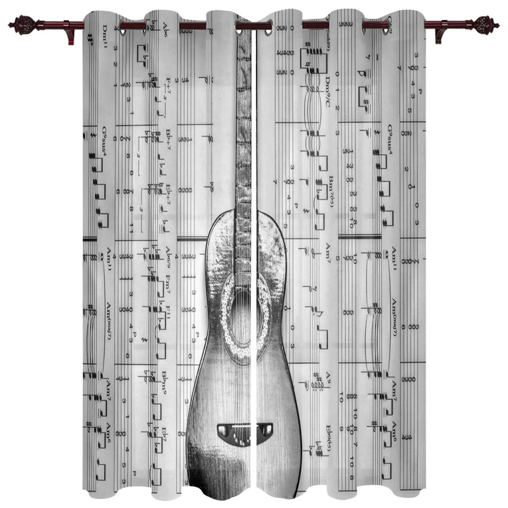 2 панели cortinas Музыка Сцена Динамик Гитара Окна Шторы Гостиная Спальня Оконные украшения Бытовая Кухня Шторы