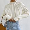 Bat Long Sleeve Knitted Women Pullover Sweater Solid Elegant Half High Neck Tops Solid Jumper Loose Casual Knitted Sweaters 30456