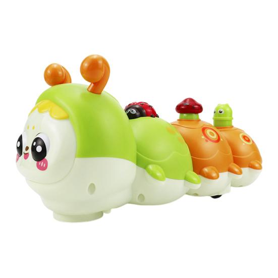 Electric Crawling Caterpillar Toy with Light Music Educational Baby Tummy Time Light-up Movable Eyes Cartoon Caterpillar Musical Toy Toddlers