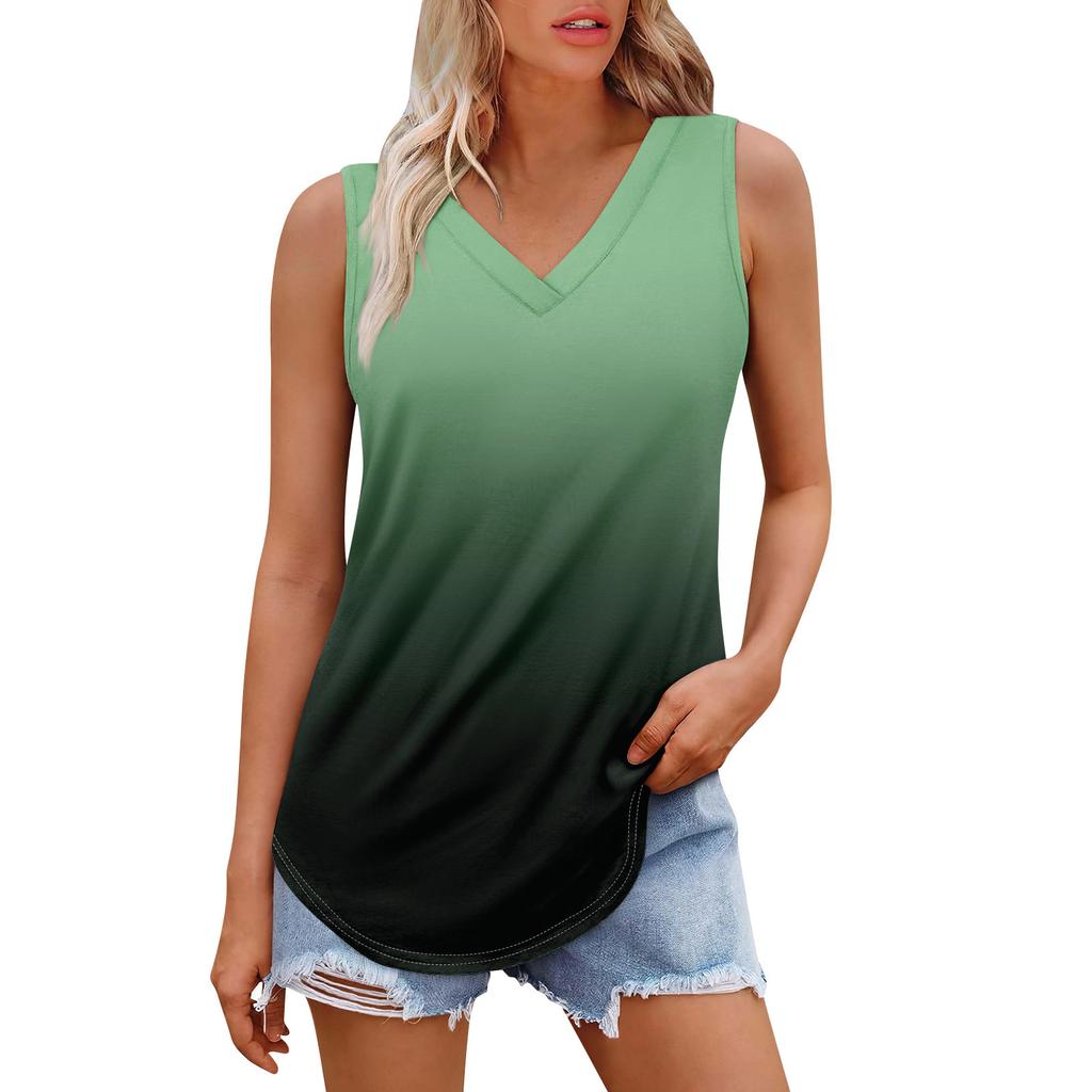 Женская майка с V-образным вырезом и принтом, повседневная майка, свободный крой, топы без рукавов, струящиеся
