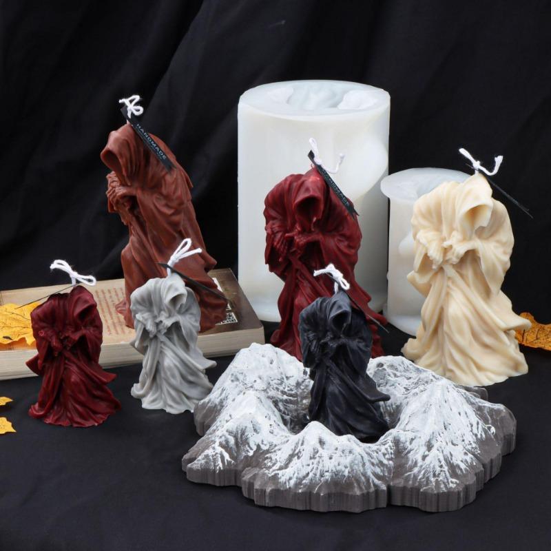 1pc Halloween Draw The Knife Death Silicone Candle Mold DIY Handmade Aromatherapy Gothic Terror Skull Candle Plaster Soy Wax Soap