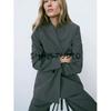 with Padded Shoulder Lapel Long Sleeve Suit Coat 2129095 Pleated Wide Leg High Waist Casual Trousers 2125095