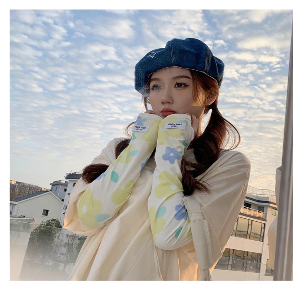 Ice Silk Printed Sleeves Ultraviolet-proof Sunscreen Sleeves Fashion Long Gloves