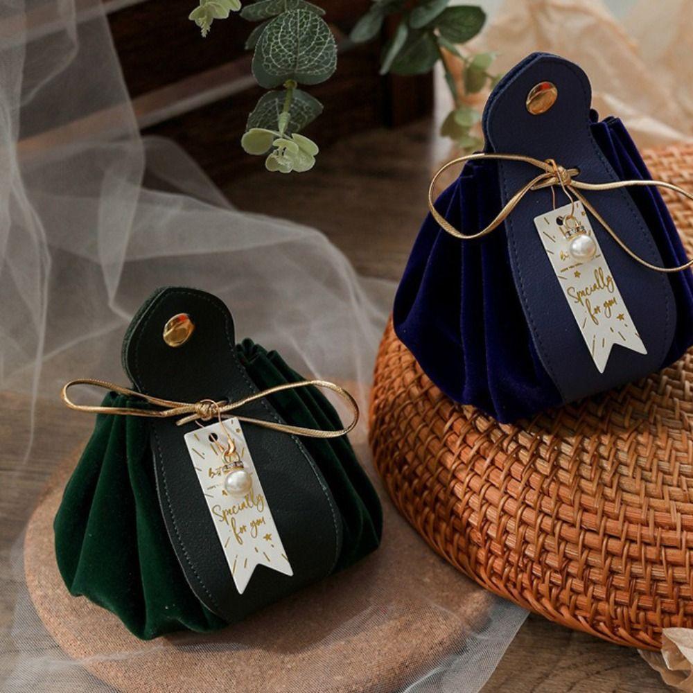 Pu Leather candy bags With Pearls Leather Gift Bag Luxury Gift Flannel Bag For Baby Shower