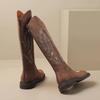 Ретро Коричневый Дизайн Тотем Бренд Ботфорты до колена Женская Мода Металлические заклепки Клинья Рыцарские ботинки Высокое качество Искусственная замша Zapatos De Mujer