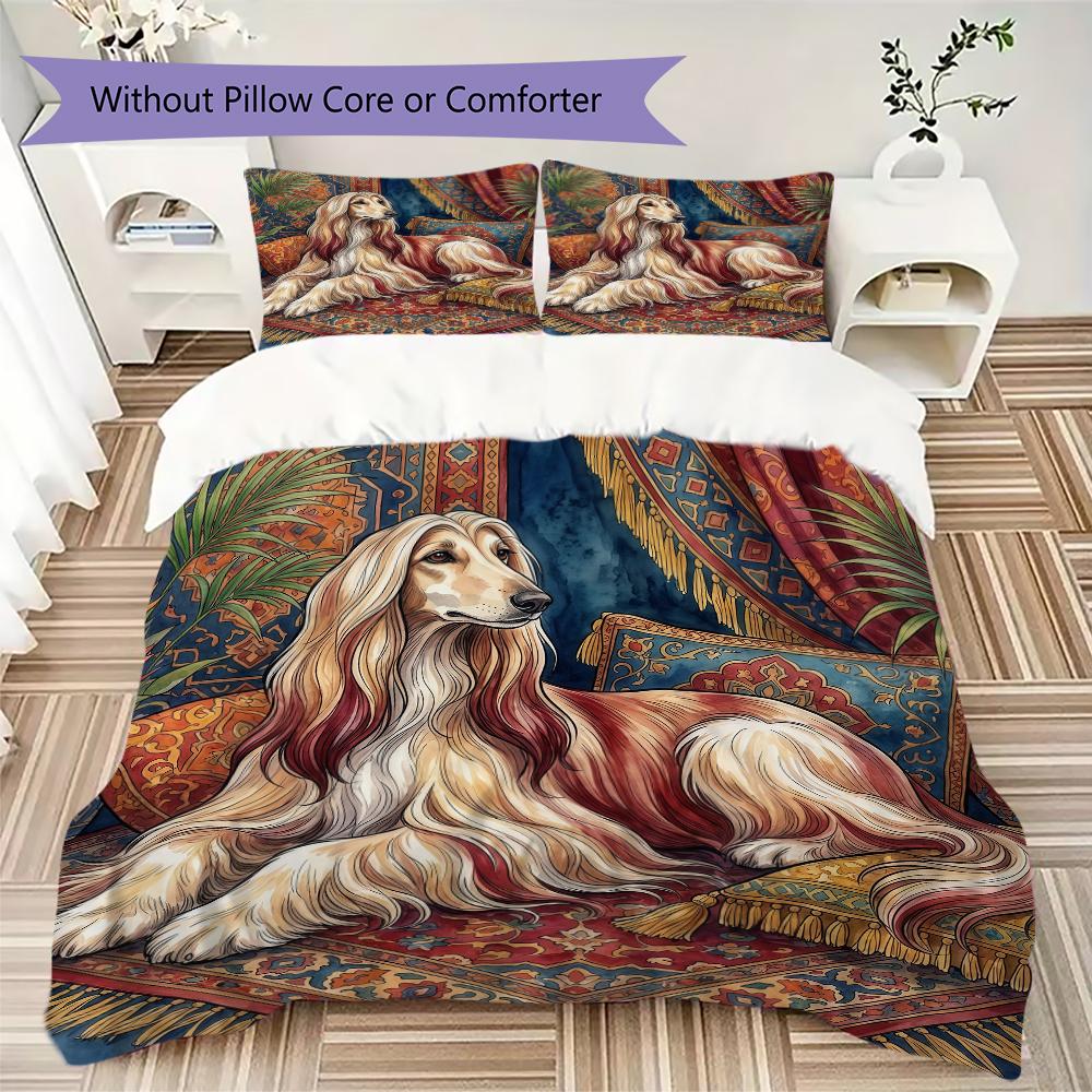 Classical Hound Painting Pattern Bedding uilt Set uilt Cover Pillowcase Home Decoration Birthday Gift (1 * duvet cover + 2 * pillowcase without core)