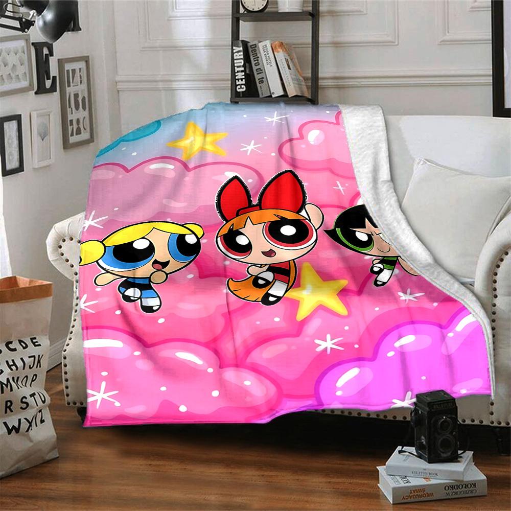 1pc Powerpuff Girls Blanket Lightweight Flannel Blanket Throw Blanket For Sofa, Bed, Travel, Camping, Livingroom, Office, Couch