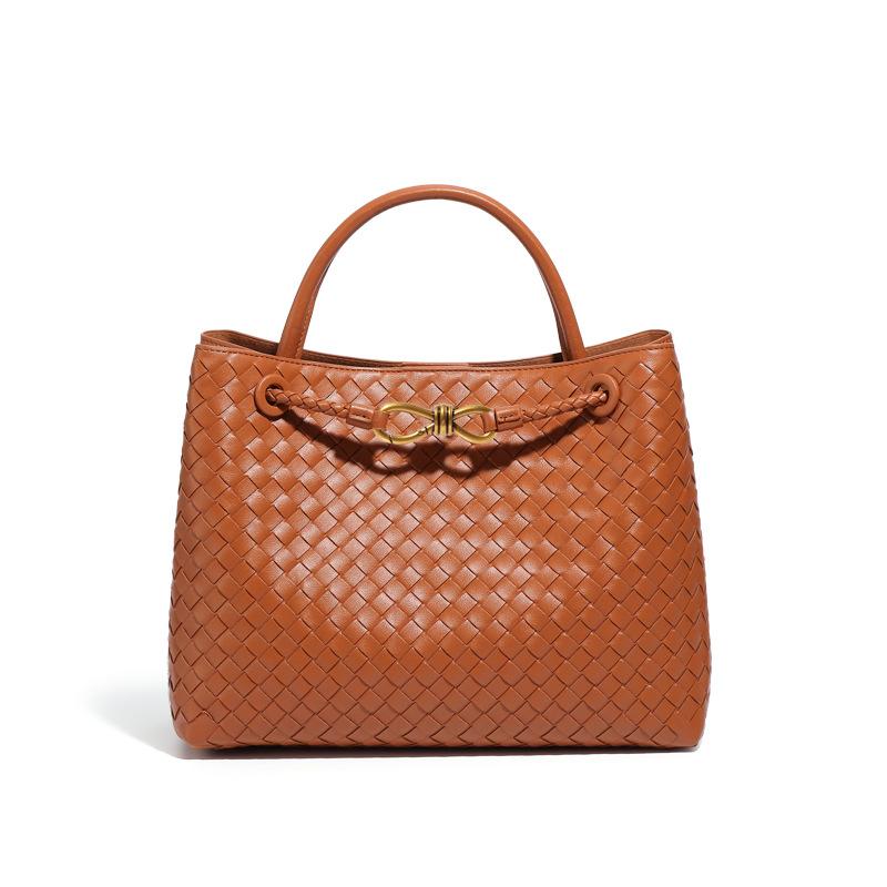 New Gold Buckle Women's Handmade Woven Bag  Versatile Commuting Handbag  Fashionable Casual Shoulder Crossbody Bag