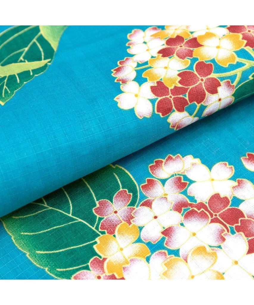 Комплект юката для подростков, ретро, с переплетением, комплект из 3 предметов, Heiko C для девочек летом [KYOETSU] (Юката, Оби, Гета) (150см, 2.Гортензия Скай)