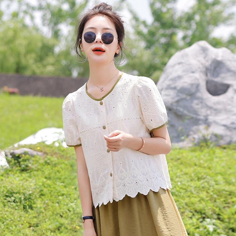2025 Женский кружевной топ с коротким рукавом для похудения больших размеров - Новый французский стиль