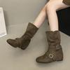 Корейская замша ретро маленький квадратный носок два способа носки отворачивающиеся толстый каблук пряжка ремня короткие ботинки женские осенне-зимние ботинки Мартин короткие ботинки