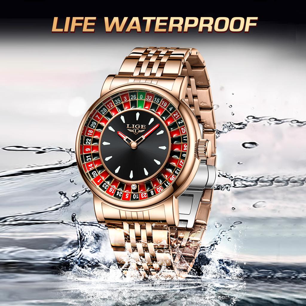 Роскошные мужские часы с циферблатом в виде рулетки, модные мужские часы, водонепроницаемые люминесцентные кварцевые наручные часы