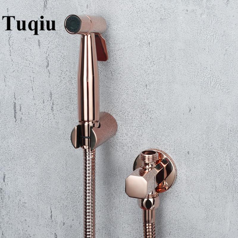 Ручной распылитель для биде Tuqiu, набор для душа, туалет, розовое золото, латунная душевая головка Shattaf, медный клапан, набор струйных смесителей для биде