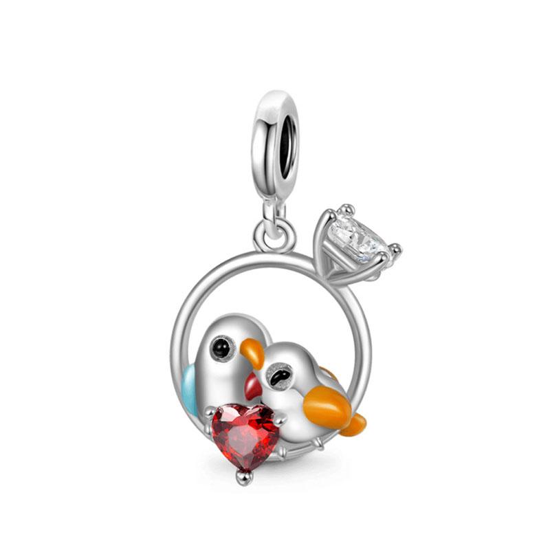 Новый подвеска из бусин с фламинго, подходит для оригинального браслета, ювелирные изделия, блестящие цветные циркониевые подвески с птицами, подарок S925, посеребренный