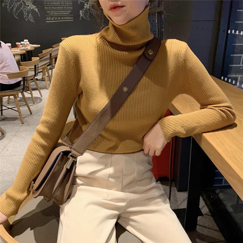 Autumn and Winter Women's High Neck Long-sleeved Knitted Sweater Tight-fitting Lining Pullover Sweater Bottoming Shirt