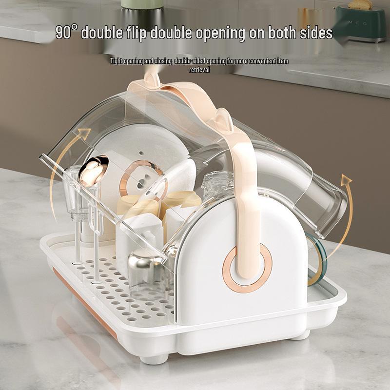 Portable Dustproof Teacup Holder & Drain Tray Rack for Home Use